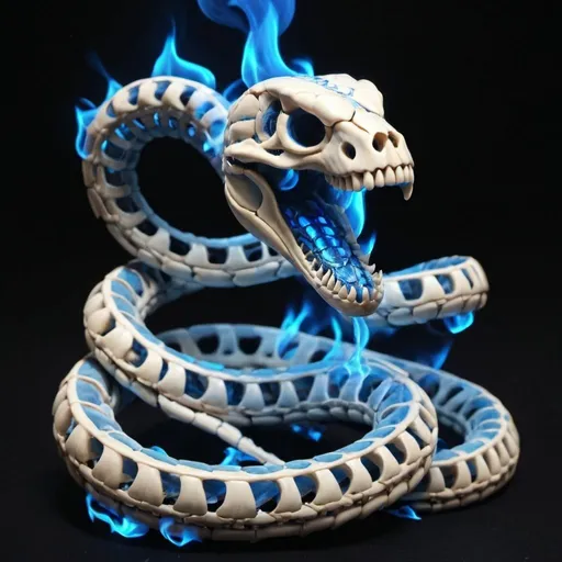 Prompt: skeleton snake with blue fire 