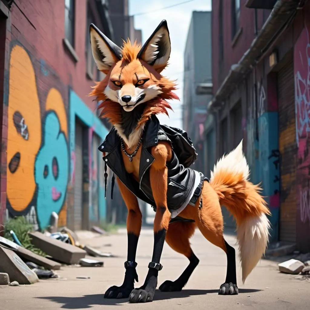 Prompt: anime furry maned wolf punk