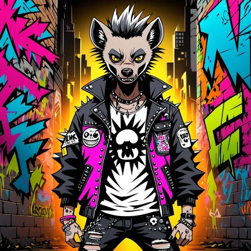 Prompt: furry hyena punk emo