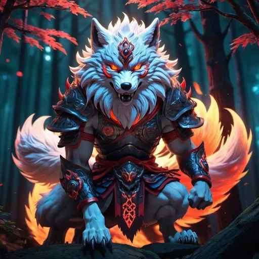 Prompt: oni kitusune anime warrior wolf 