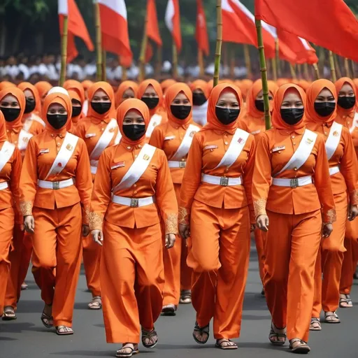 Prompt: Pahlawan pejuang kemerdekaan Indonesia 

Prompt ; 
gambar nyata dua pahlawan pria dan wanita berdampingan wajah bersih membawa bendera Indonesia, latar belakang suasana kemerdekaan dan orang - orang dengan bambu runcing, langit penuh petir, gambar sangat rinci dan detail. ULTRA HD #aibing #aibingimage