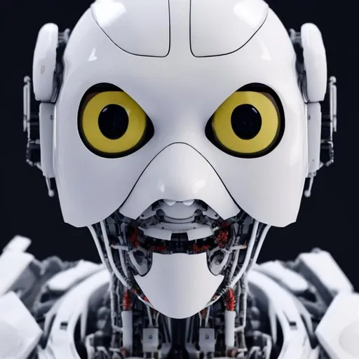 Prompt: A face of robot no eyes. Its shape is simple. It is made of plastic. Its color is white, red, and yellow. The place of the brain is empty and transparent. The picture is sideways with a single-color background
Cgi vfx