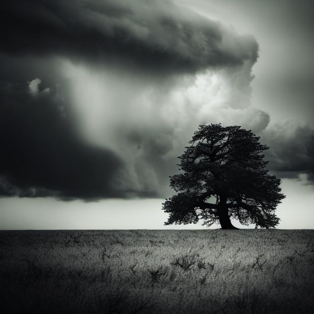 Prompt: a lone tree standing resilient in the midst of a storm. 