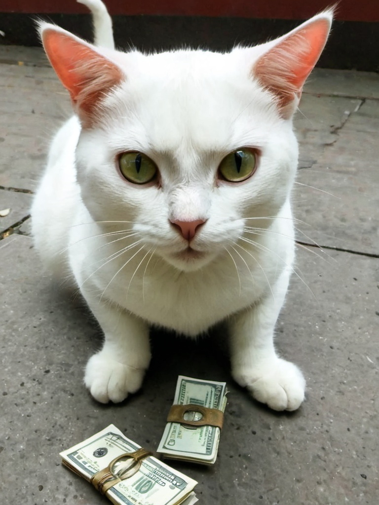 Prompt: a cat having money
