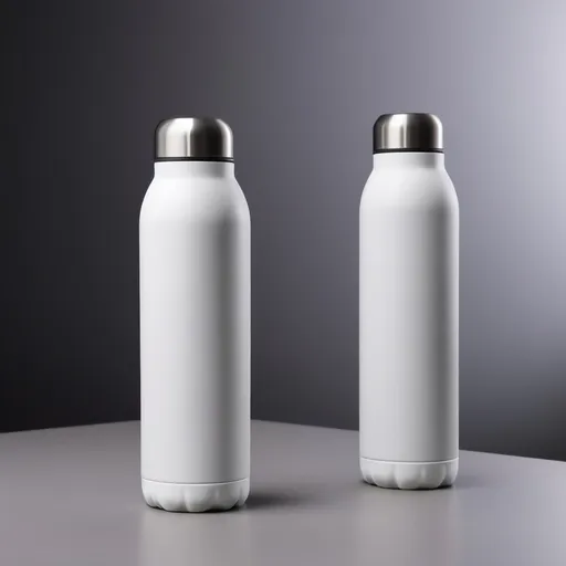 Prompt: thermal bottle (inox painted in white), cylindrical shape, no brand name, dimensions: 30cm length, 4cm radius, rubber bottom for better grip, faded office background, soft lighting, minimalist design, high-quality product showcase, clean lines, professional ambiance, gentle shadows