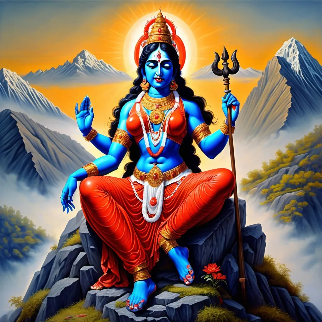 Prompt: Beautiful firmness of Kali Mata sitting on the mountain realastic image 