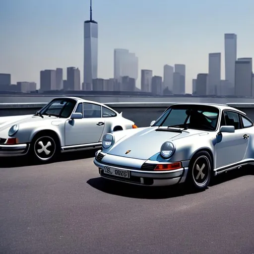Prompt: Porsche 911 and the Twin Towers