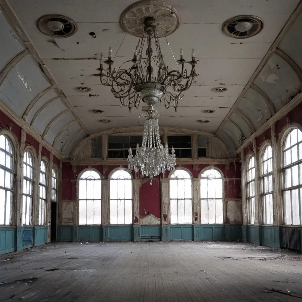 Abandoned dance hall. With large windows. With two m...