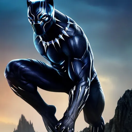 Prompt: black panther, standing on mountain, full body, digital illustration, detailed and sleek design, intense and focused gaze, full body picture, standing on top of mountain setting, dramatic lighting, high res, ultra-detailed, digital illustration, sleek design, highly detailed, intense gaze, mountain top setting, dramatic lighting, full body, high resolution, 

