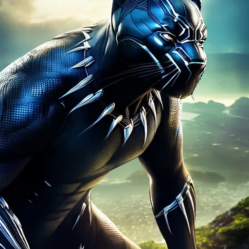 Prompt: black panther, standing on mountain, digital illustration, detailed fur and sleek design, intense and focused gaze, full body picture, standing on top of mountain setting, dramatic lighting, high res, ultra-detailed, digital illustration, gangster, sleek design, detailed, intense gaze, urban city, dramatic lighting.
