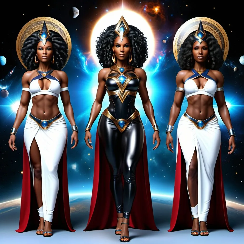 Prompt: black Goddesses of universe, hyper realistic setting, full body, high-res, ultra-detailed,
