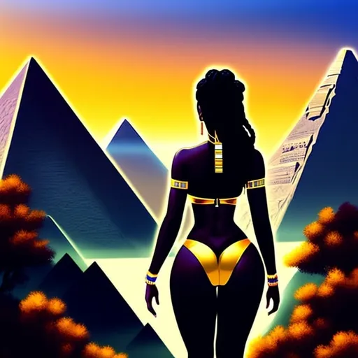 Prompt: logo style, beautiful, detailed dark skin, thong, thick curvy, black woman, long braids, full body, digital illustration, detailed and sleek design, full body picture, top of mountain setting, dramatic lighting, high res, ultra-detailed, realistic illustration, sleek design, highly detailed, intense, ancient Egypt setting, dramatic lighting, full body, high res, 

