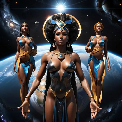 Prompt: black Goddesses of universe, hyper realistic setting, full body, high-res, ultra-detailed,
