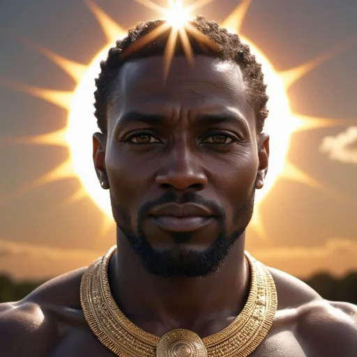 Prompt: hyper realistic, black God, high-res, ultra-detailed, dramatic lighting, sun in background, 

