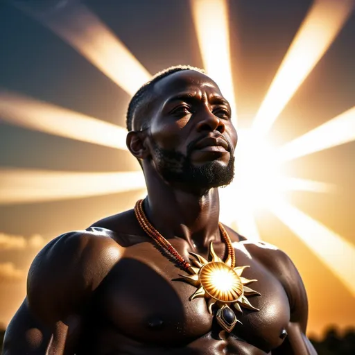 Prompt: hyper realistic, black God, high-res, ultra-detailed, dramatic lighting, sun in background, 
