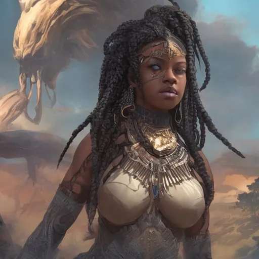 Prompt: beautiful, dark skin, thong, thick, curvy, black woman, long braids, digital illustration, detailed and sleek design, full body, ocean setting, dramatic lighting, high res, ultra-detailed, intense gaze, ancient Egypt setting, dramatic lighting, full body, sun,

