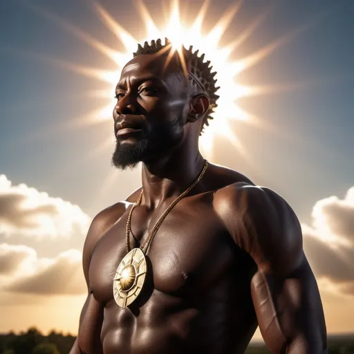 Prompt: hyper realistic, black God, high-res, ultra-detailed, dramatic lighting, sun in background, 
