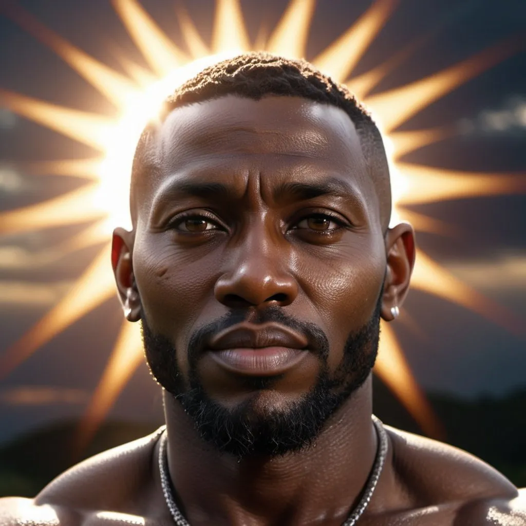 Prompt: hyper realistic, black God, high-res, ultra-detailed, dramatic lighting, sun in background, 
