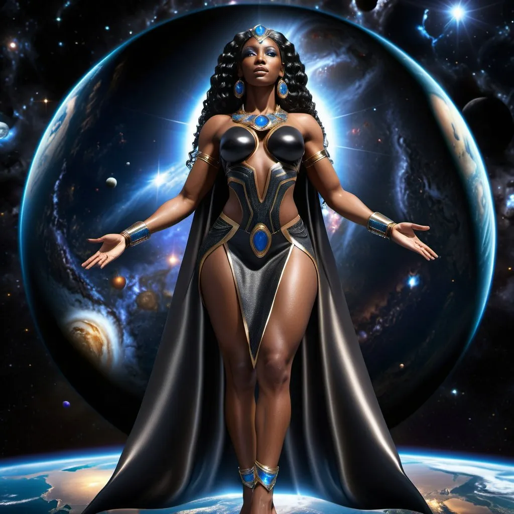 Prompt: black Goddesses of universe, hyper realistic setting, full body, high-res, ultra-detailed,
