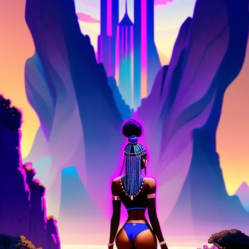 Prompt: logo style, beautiful, detailed dark skin, thong, thick curvy, black woman, long braids, full body, digital illustration, detailed and sleek design, full body picture, top of mountain setting, dramatic lighting, high res, ultra-detailed, realistic illustration, sleek design, highly detailed, intense, ancient Egypt setting, dramatic lighting, full body, high res, 

