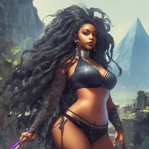 Prompt: logo style, beautiful, detailed dark skin, thong, thick curvy, black woman, long braids, full body, digital illustration, detailed and sleek design, full body picture, top of mountain setting, dramatic lighting, high res, ultra-detailed, realistic illustration, sleek design, highly detailed, intense, ancient Egypt setting, dramatic lighting, full body, high res, 

