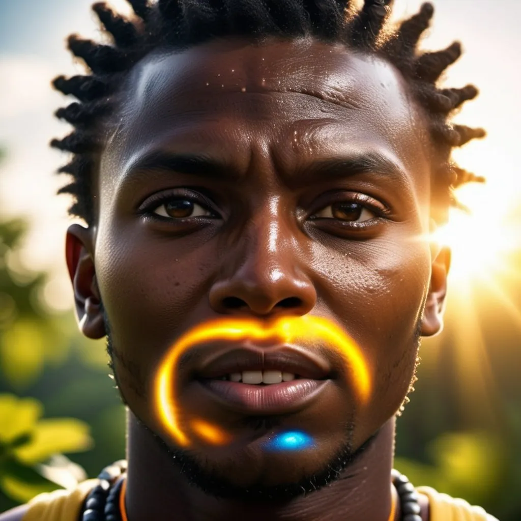 Prompt: hyper realistic nature, glowing skin, black God, high-res, ultra-detailed, dramatic lighting, sun in background, 
