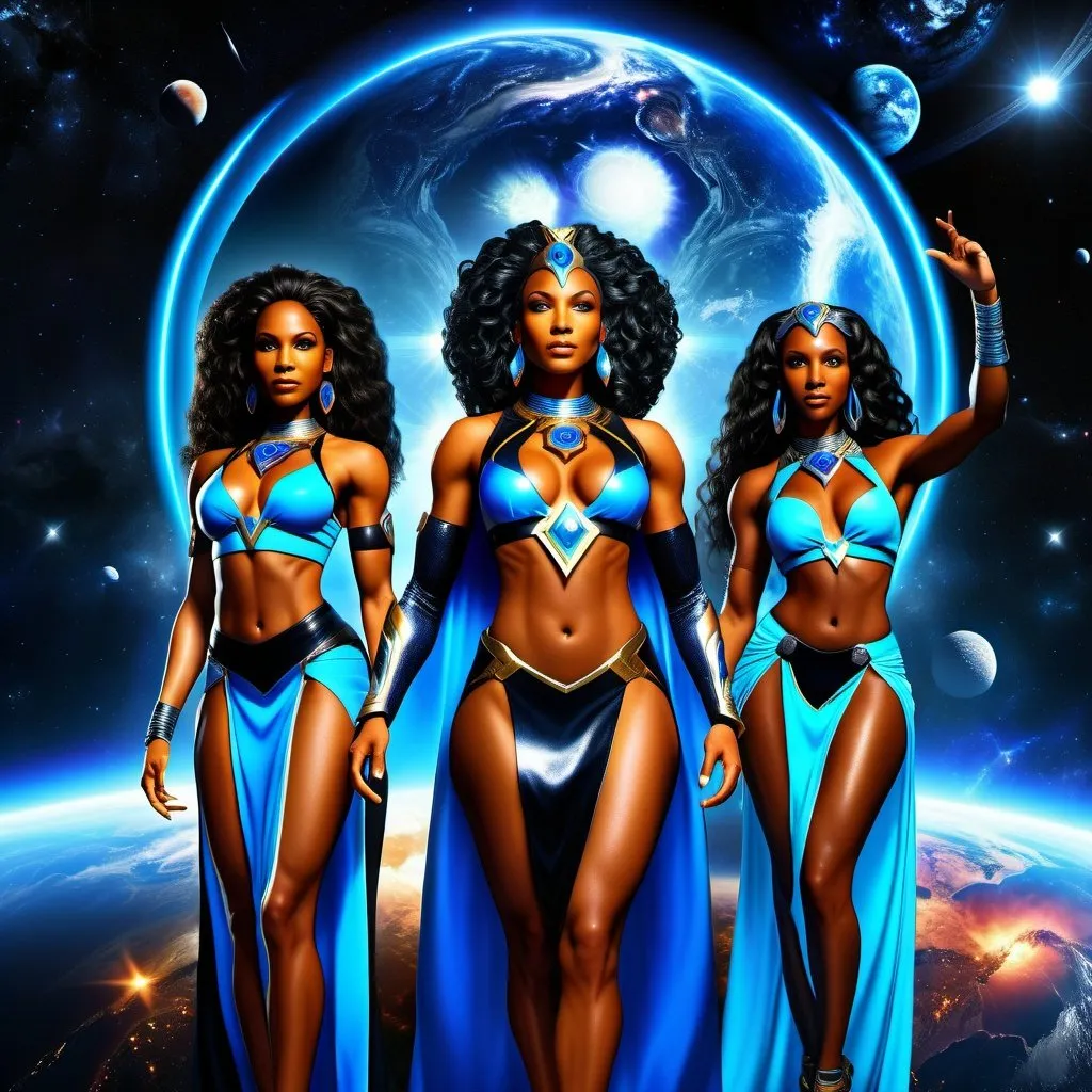 Prompt: black Goddesses of universe, hyper realistic setting, full body, high-res, ultra-detailed,
