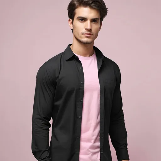 Prompt: Change black shirt to light pink shirt