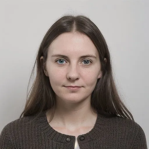 Prompt: Produce a passport-style photograph featuring a British woman in her late 20s, positioned directly facing the camera, set against a neutral background, conforming to standard passport photo guidelines.
