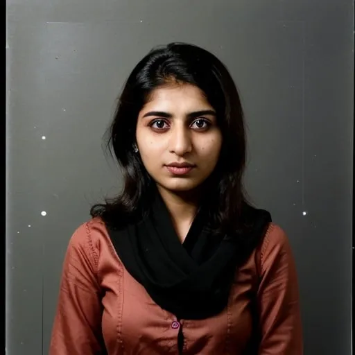 Prompt: Produce a passport-style photograph featuring a Pakistani woman in her late 20s, positioned directly facing the camera, set against a neutral background, conforming to standard passport photo guidelines.
