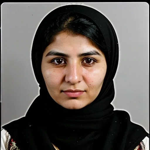 Prompt: Produce a passport-style photograph featuring a Afghani woman in her late 20s, positioned directly facing the camera, set against a neutral background, conforming to standard passport photo guidelines.
