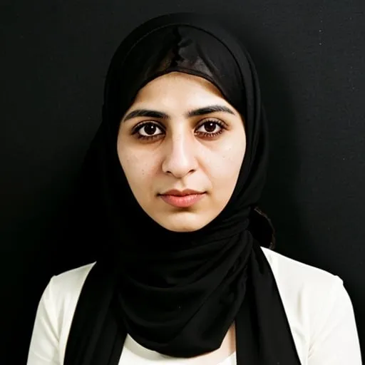 Prompt: Produce a passport-style photograph featuring an Arab woman in her late 20s, positioned directly facing the camera, set against a neutral background, conforming to standard passport photo guidelines.
