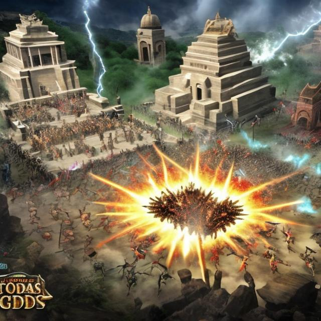 Prompt: battle between groups of gods