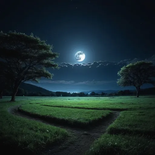 Prompt: nature at night, wide space where the moon shines from the sky, beautiful atmosphere.