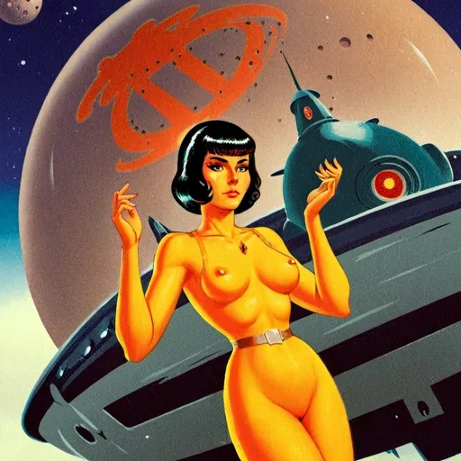 Prompt: 
 woman on a spaceship, science-fiction, pulp style