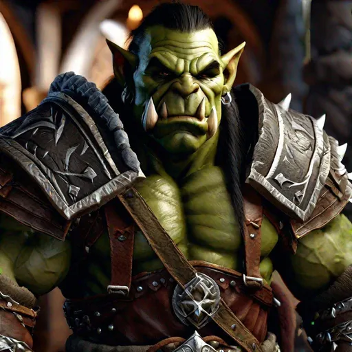 Prompt: D&D orc, highly detailed, professional, render, Sharp focus, HD, UHD, HDR, hyper realistic, medium shot, detailed background