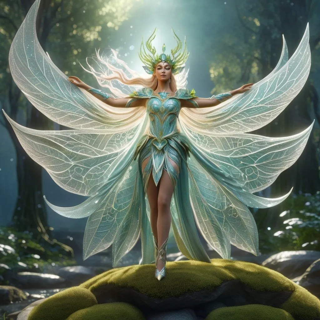 Prompt: Elven deity, fey deity, ethereal and graceful, 3D rendering, intricate nature-inspired details, majestic and otherworldly, high quality, fantasy, magical, ethereal, 3D rendering,  intricate details, nature-inspired, otherworldly