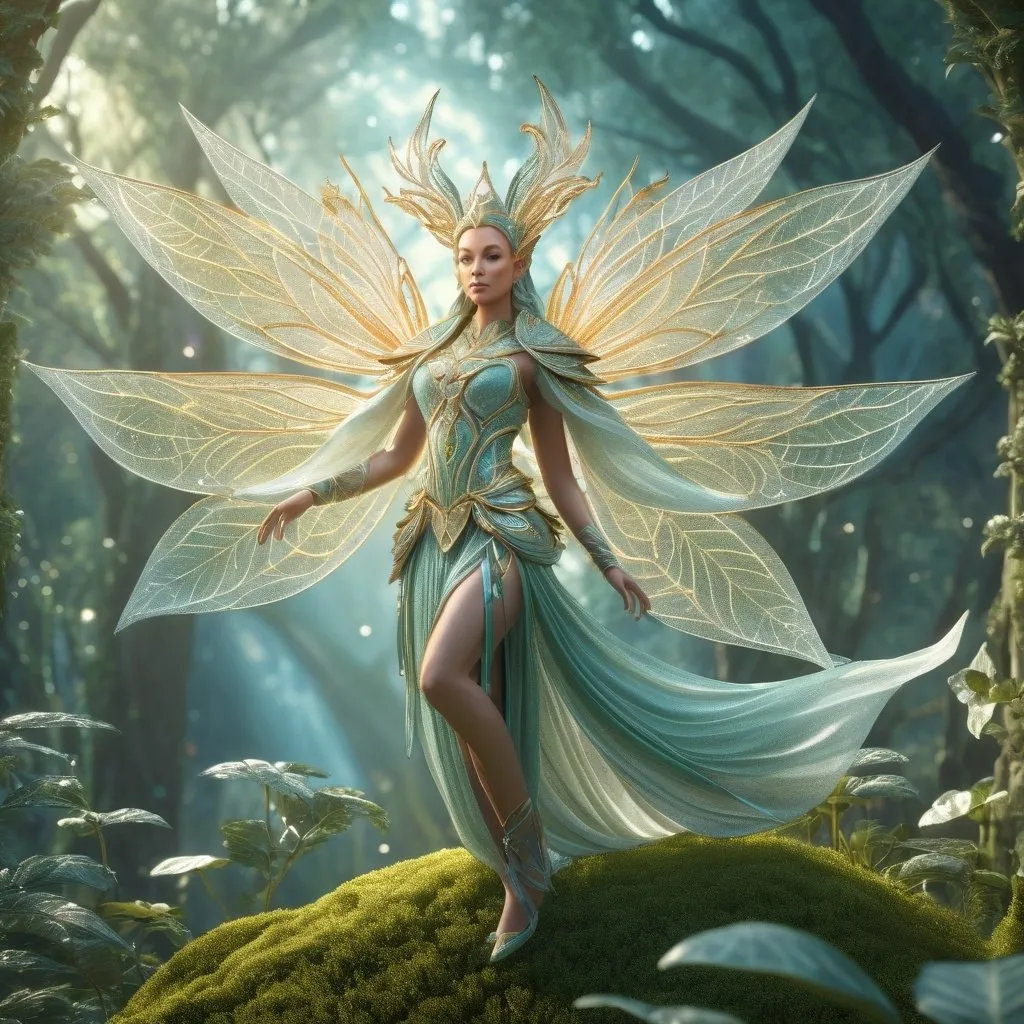 Prompt: Elven deity, fey deity, ethereal and graceful, 3D rendering, intricate nature-inspired details, majestic and otherworldly, high quality, fantasy, magical, ethereal, 3D rendering,  intricate details, nature-inspired, otherworldly