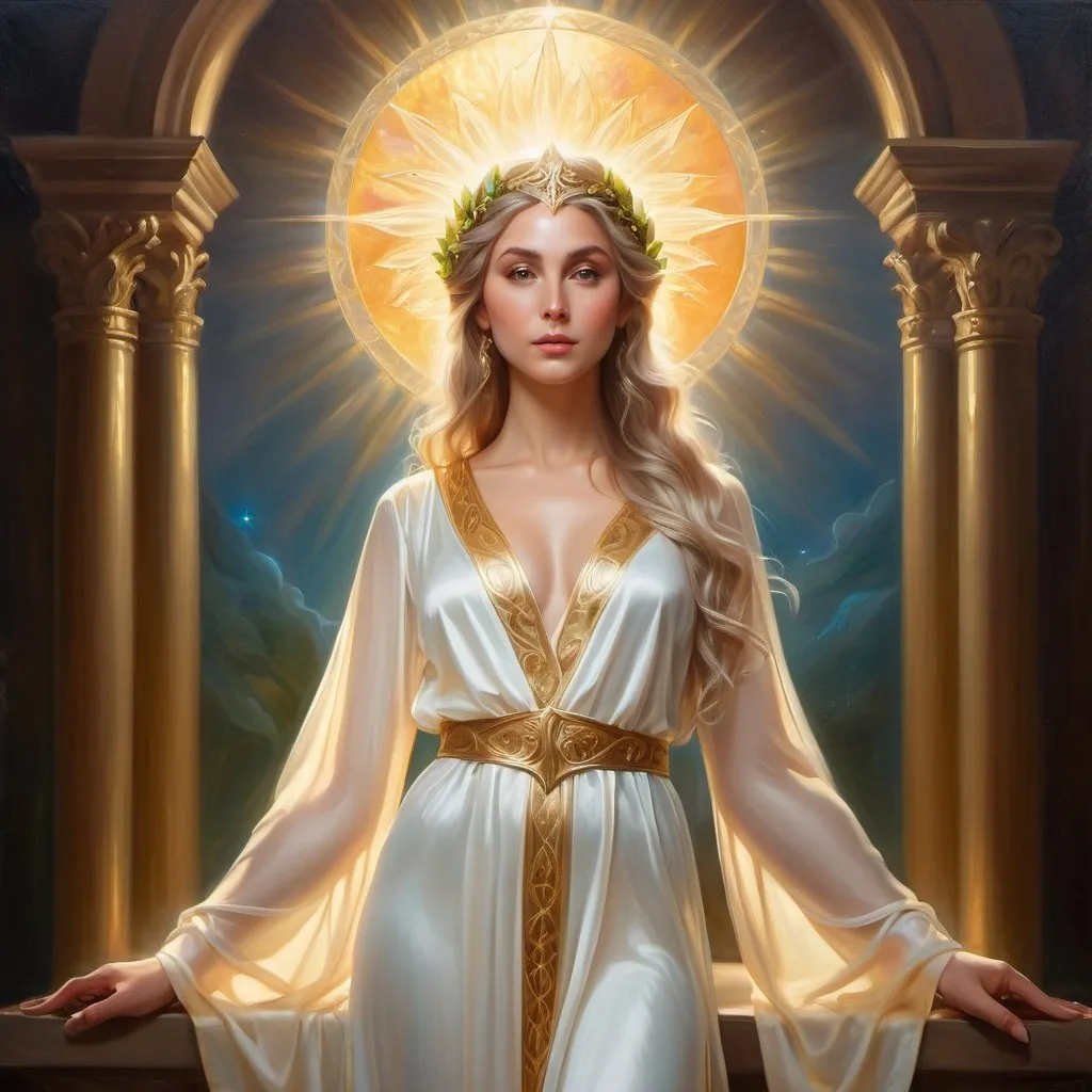 Prompt: Elf Deity, oil painting, detailed robes, majestic pose, renaissance, divine glow, ethereal background, high quality, renaissance, deity,  majestic pose, divine glow, ethereal, atmospheric lighting