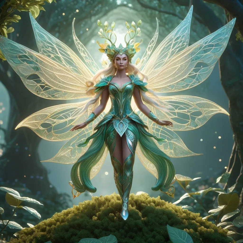 Prompt: Elven deity, fey deity, ethereal and graceful, 3D rendering, intricate nature-inspired details, majestic and otherworldly, high quality, fantasy, magical, ethereal, 3D rendering,  intricate details, nature-inspired, otherworldly