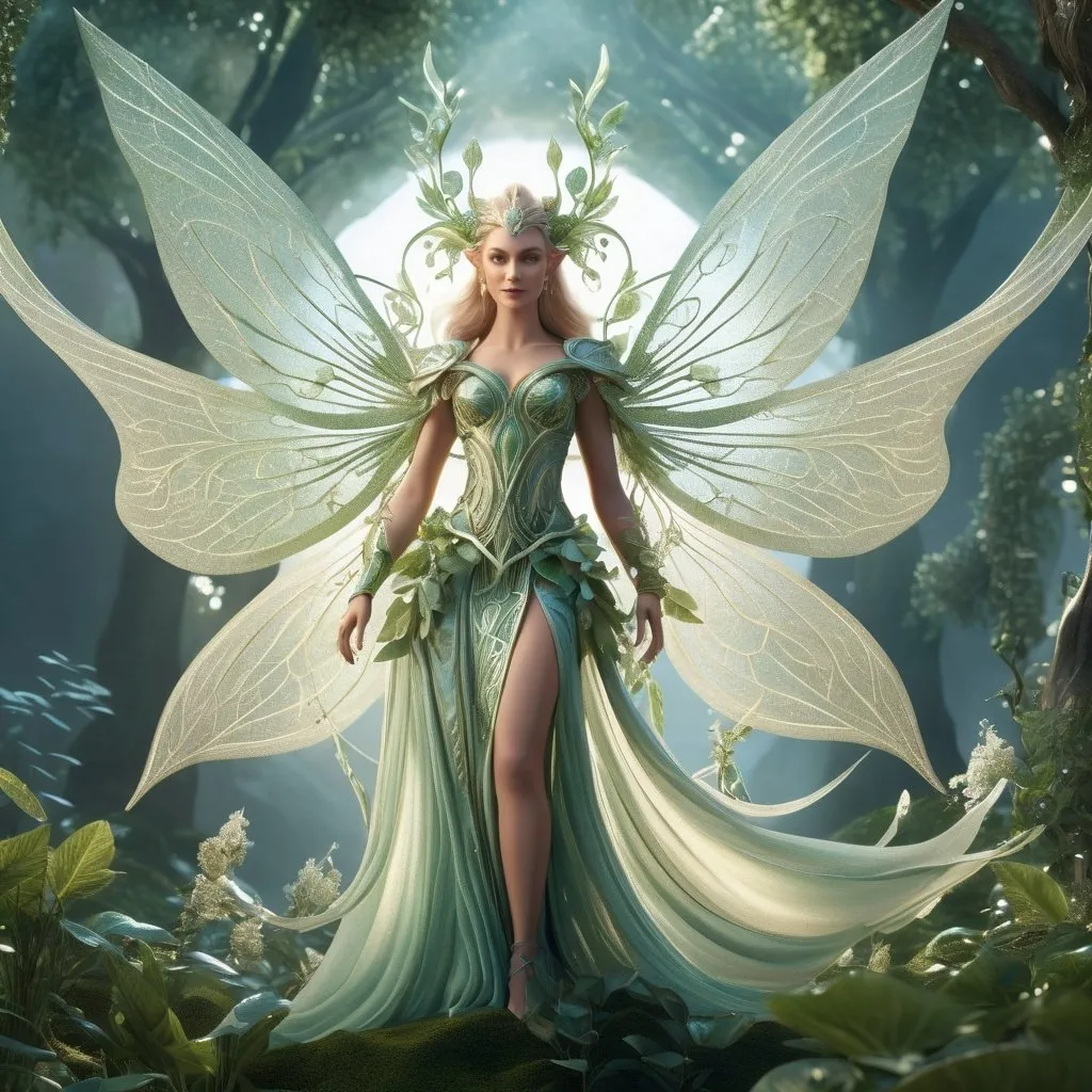 Prompt: Elven deity, fey deity, ethereal and graceful, 3D rendering, intricate nature-inspired details, majestic and otherworldly, high quality, fantasy, magical, ethereal, 3D rendering,  intricate details, nature-inspired, otherworldly