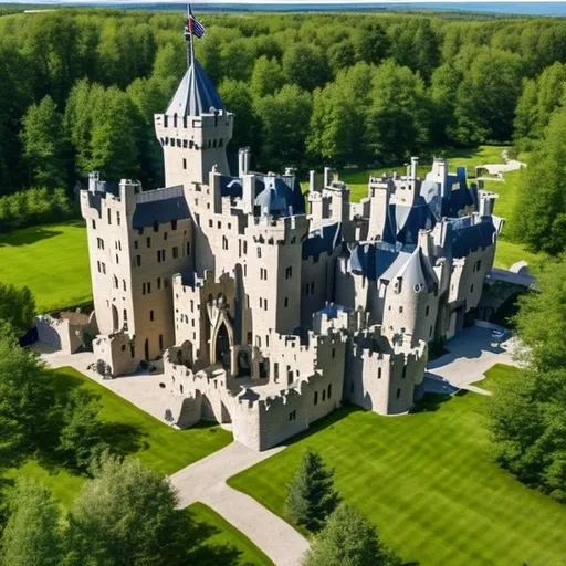 Prompt: castle Celtic architecture, multiple levels, curtain wall, circular, panoramic view, highly detailed, natural lighting, built on a bluff overlooking a river