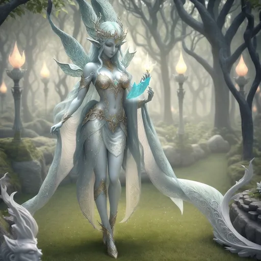 Prompt: Elven deity, fey deity, ethereal and graceful, 3D rendering, intricate nature-inspired details, majestic and otherworldly, high quality, fantasy, magical, ethereal, 3D rendering,  intricate details, nature-inspired, otherworldly