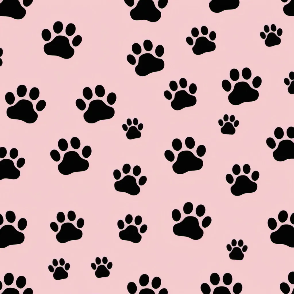 Prompt: Please make a dog paw pattern with black paws and a pink background