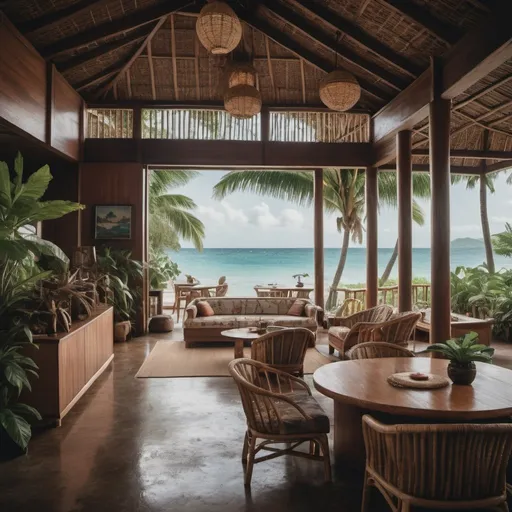 Prompt: Interior Island vibes from the Caribbean in the 80s with a hint of Pablo Escobar vibes and a hint of Japanese aesthetic