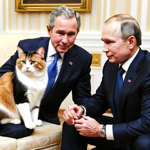 Prompt: george bush invites vlad putin to america because he wanted to pet his cat