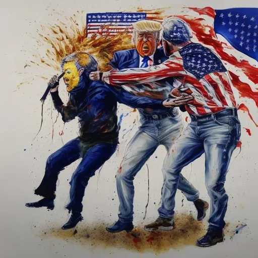 Prompt: a painting of trump supporters and Biden supporters trying to kill each other after 2024 election
