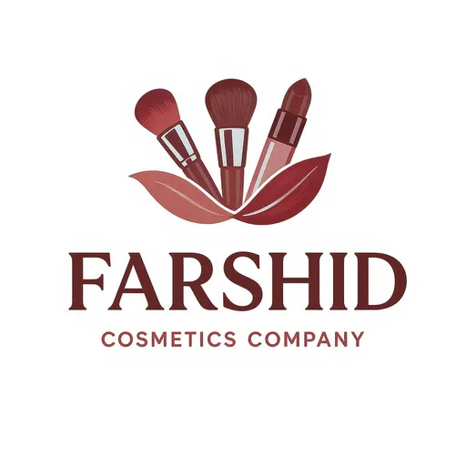 Prompt: یک لوگو برای شرکت آرایشی می‌خوام بنام فرشید که از لوازم آرایشی در این لگو استفاده شود و رنگ صورتی و قرمز تیره باشد
