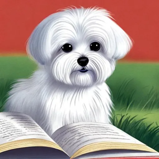 Prompt: maltese dog in a children's book about learning disabilities

