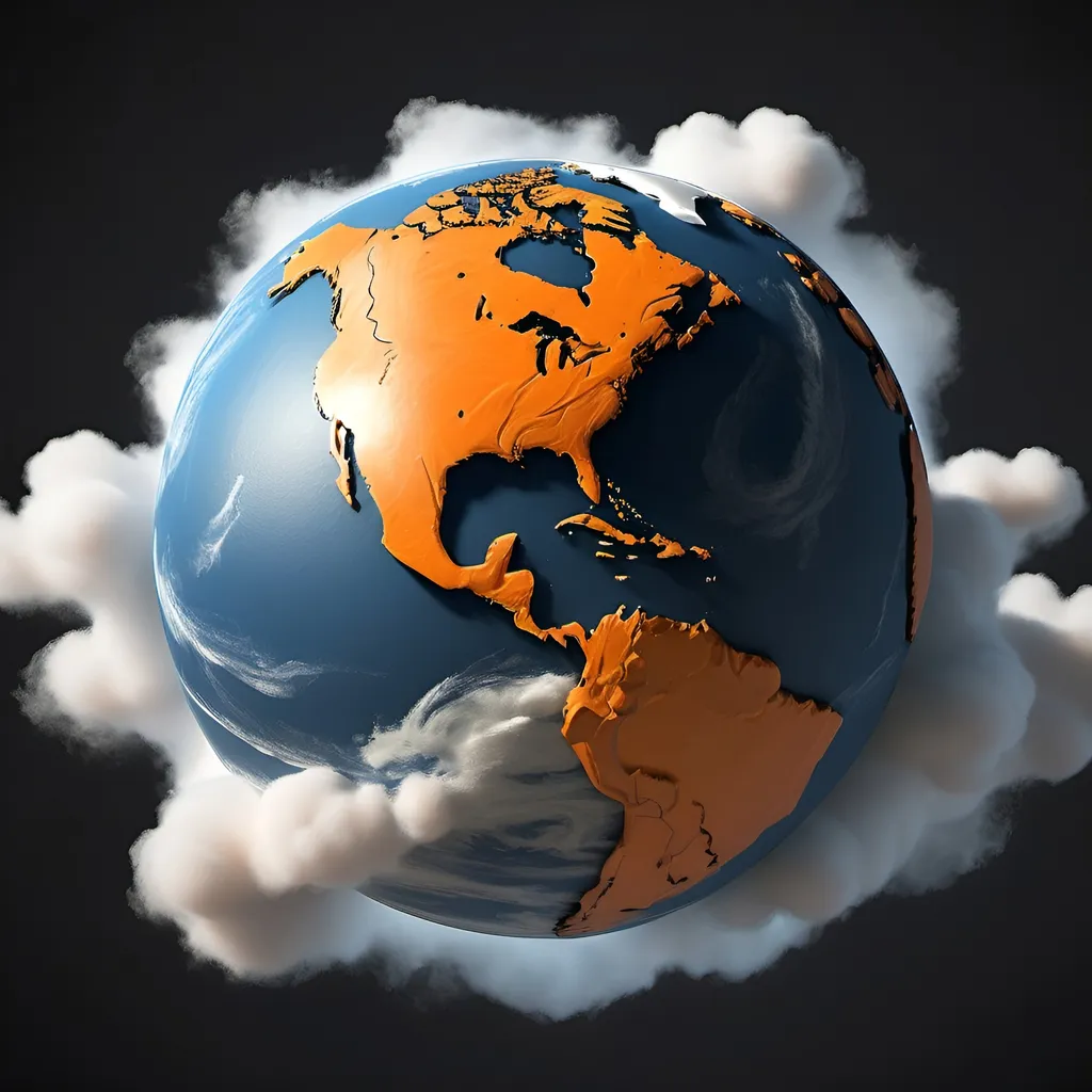 Prompt: Make me a earth Texture.
Use textures for:
Surface: Earth's surface (e.g., "Blue Marble").
Clouds: Separate cloud layer for realism.
Bump/Displacement: For terrain details
Color Theme: The globe in black and orange